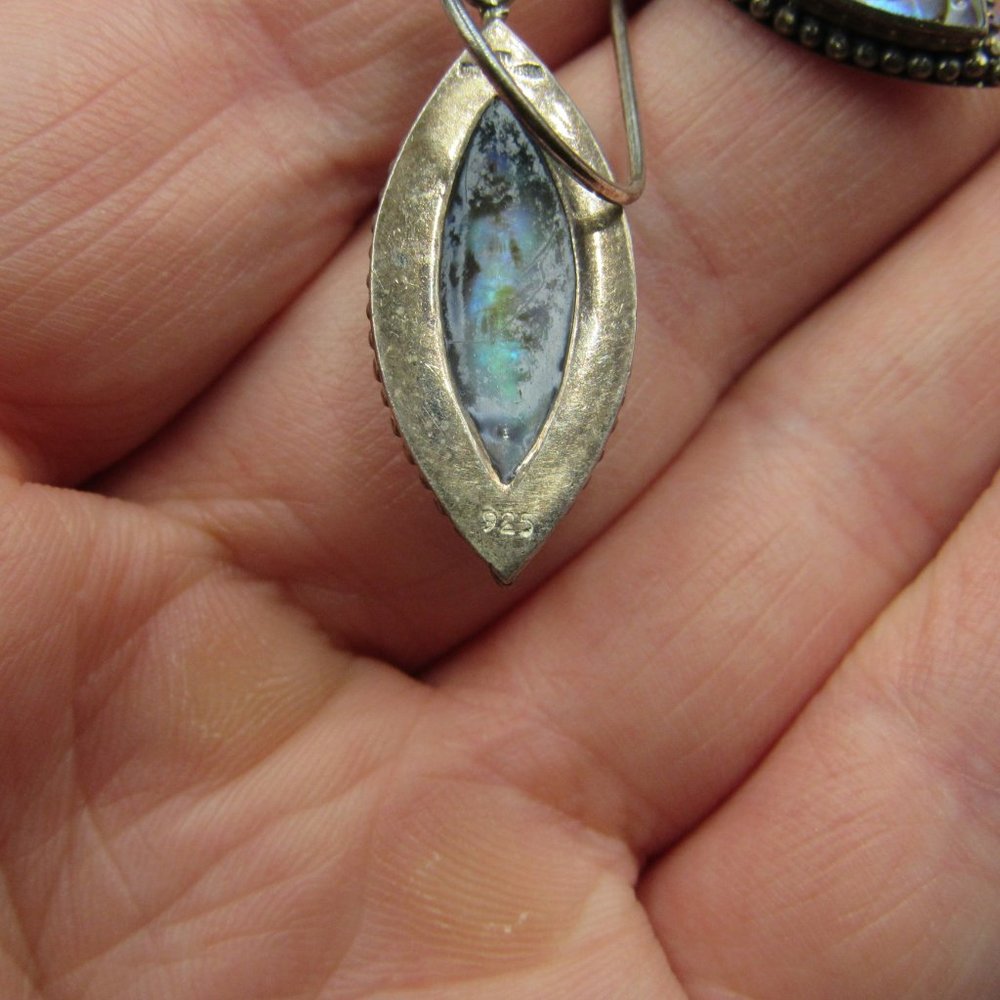 Sterling Abalone Shell Rustic Inlay Earrings - image 3